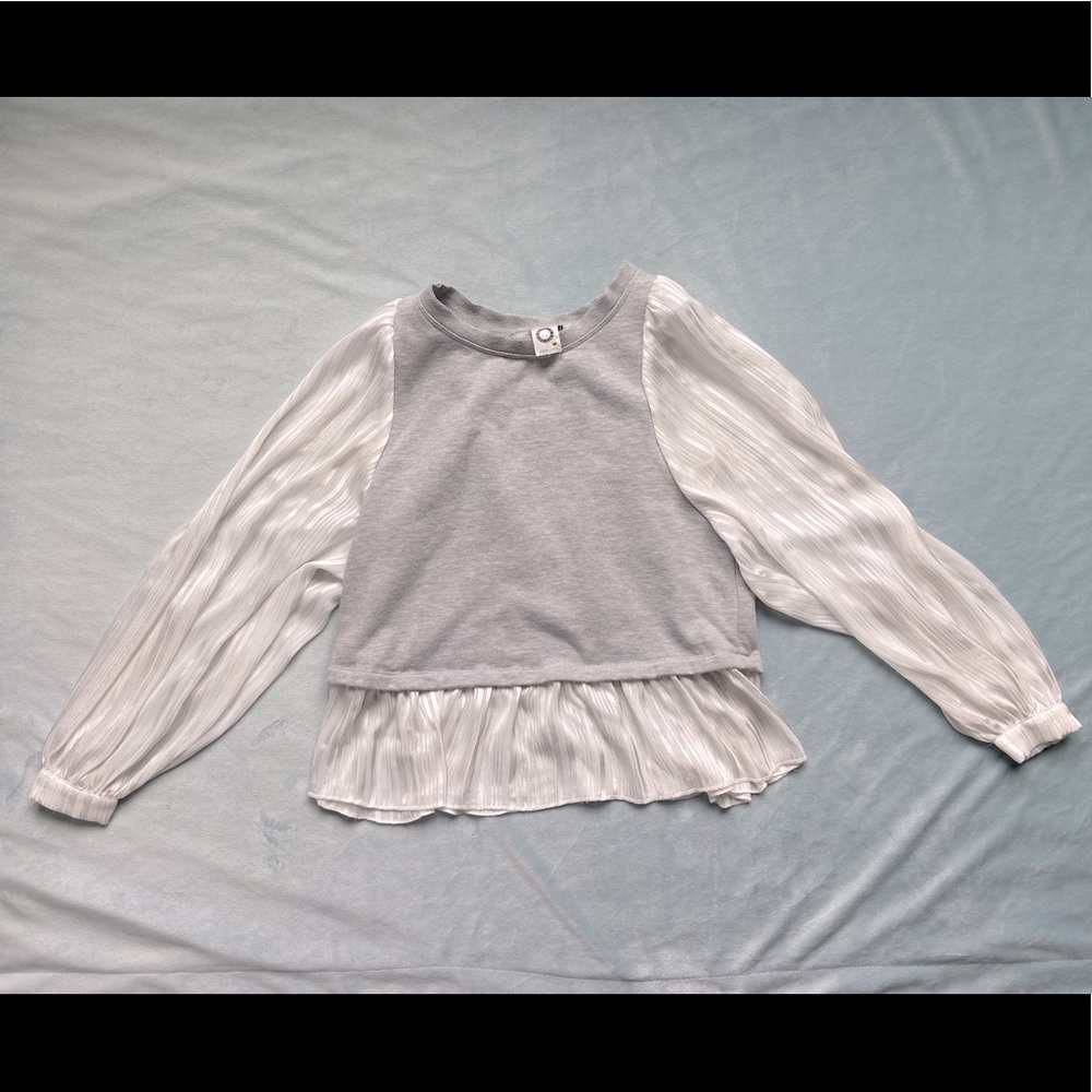 Anthropologie Gray and White Pleated Top